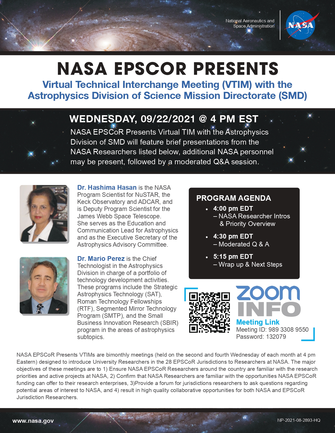 NASA EPSCoR presents virtual technical interchange meeting with NASA Astrophysics Division of Science