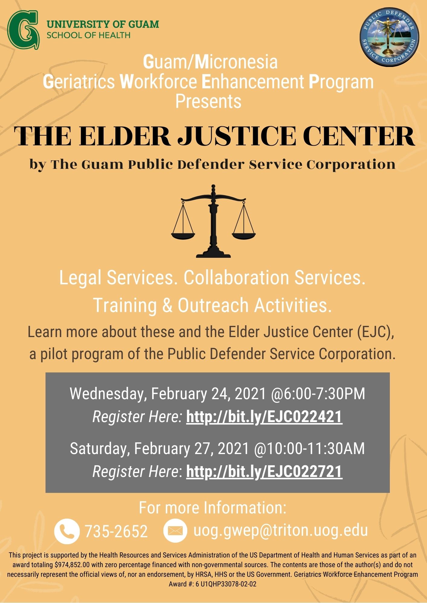 Virtual presentation Legal services at the Elder Justice Center Guam