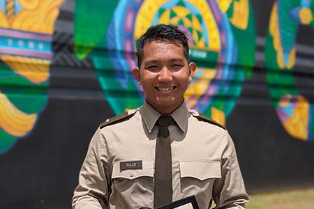 UOG co-valedictorian and ROTC cadet Lidio Fullo in his Army uniform on graduation day. 