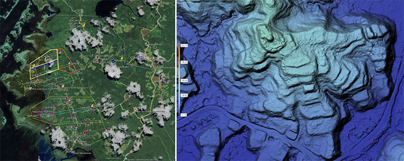 Side-by-side Google Earth and LiDAR imagery of