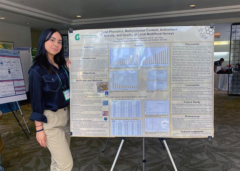 A photo of a student standing by a research poster