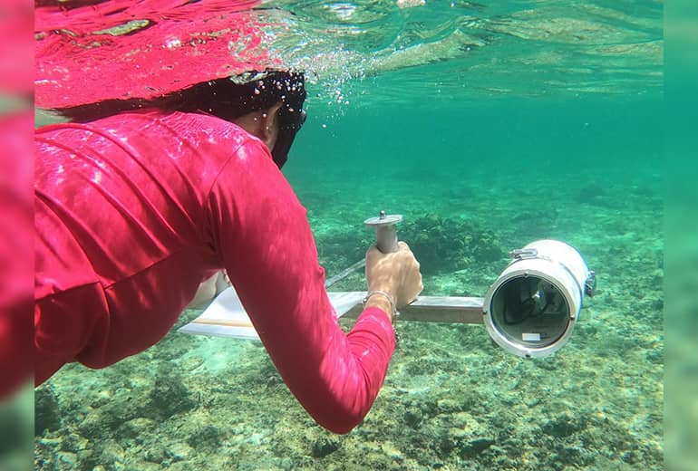 Ale’a Duenas uses device in ocean for underwater surveying