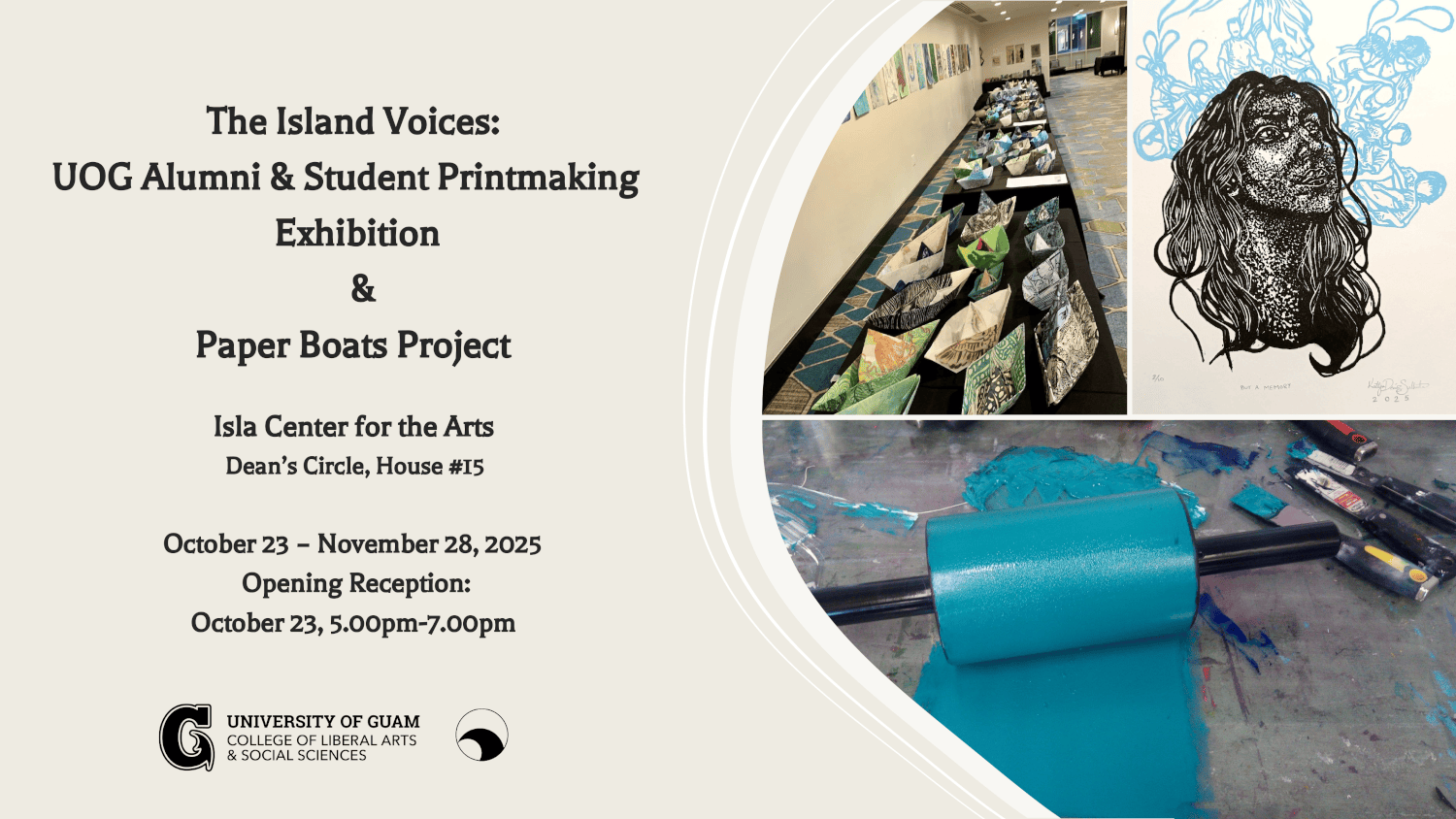 Banner for the UOG Alumni & Student Printmaking Exhibition & Paper Boats Project