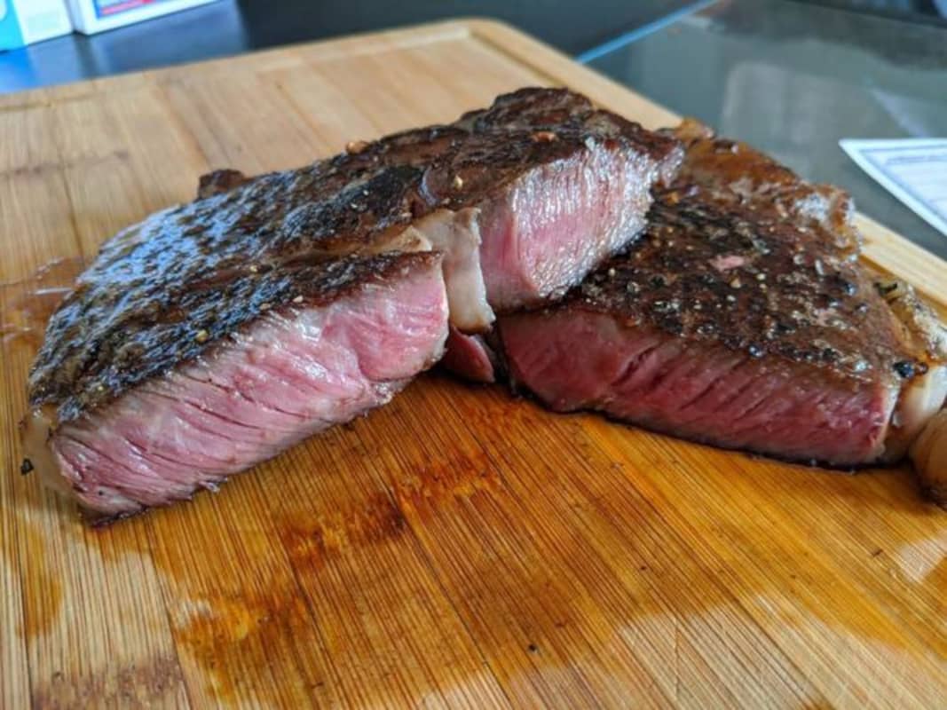 Cooked dry aged steaks